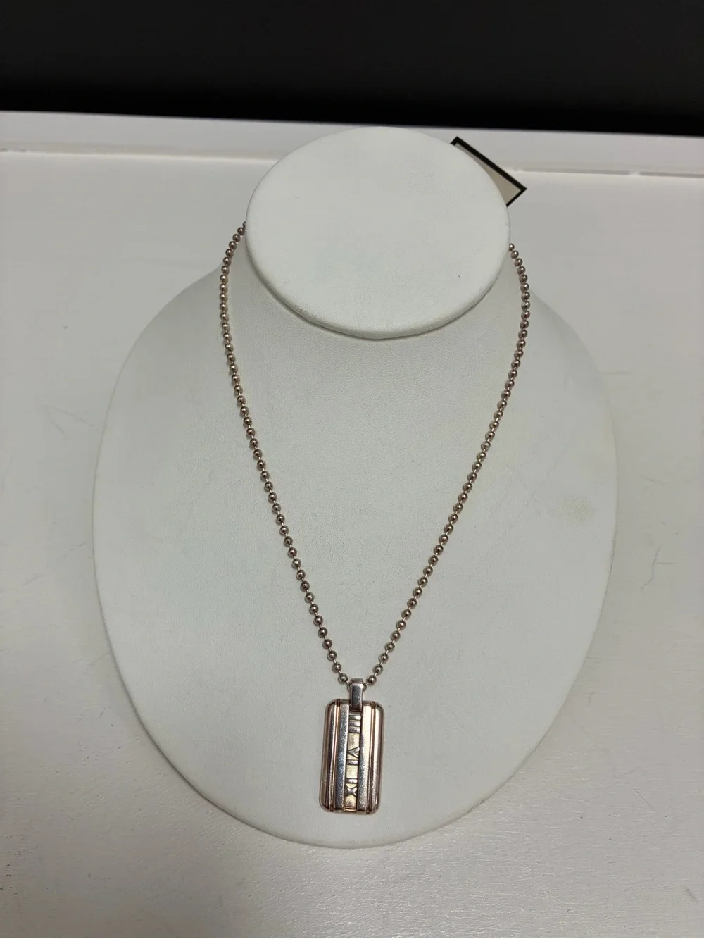 Tiffany & Co. Sterling Silver Atlas Dog Tag Pendant Necklace on Ball Chain